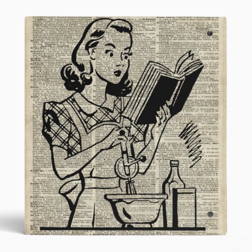 Cooking Girl Illustration over Old Book Page Binder