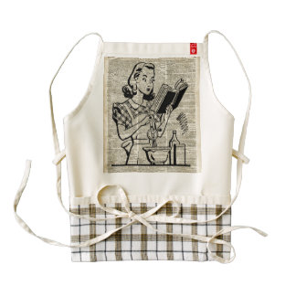 Cooking Girl Illustration over Old Book Page Zazzle HEART Apron