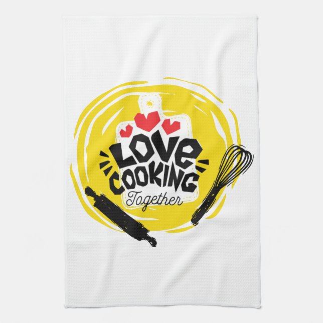 Cooking Harmony: Love in the Kitchen Towel (Vertical)