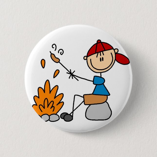Cooking Hot Dogs Camping Button (Front)