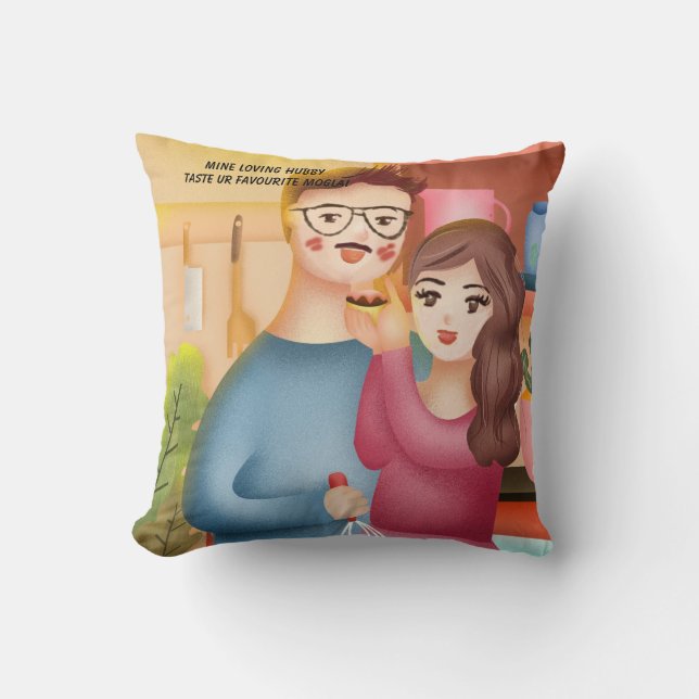 Cooking Indian Snacks for hubby valentine's Day Throw Pillow (Front)