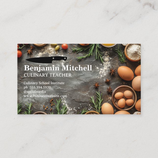 Cooking Ingredients | Eggs | Knife Business Card (Front)