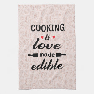 Cooking is love funny slogan kitchen towel