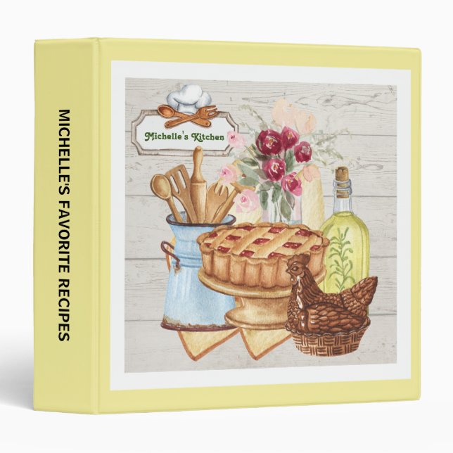 Cooking Kitchen Personalize Rustic Recipe    3 Ring Binder (Front/Spine)