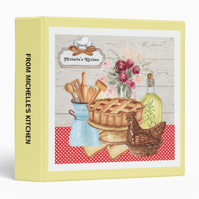 Cooking Kitchen Personalize Rustic Recipe 3 Ring Binder (Front/Spine)