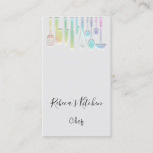 Cooking Logo Chef Restaurant Gray Holographic Business Card