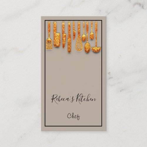 Cooking Logo  Chef Restaurant  Kitchen Knifes Gold Business Card