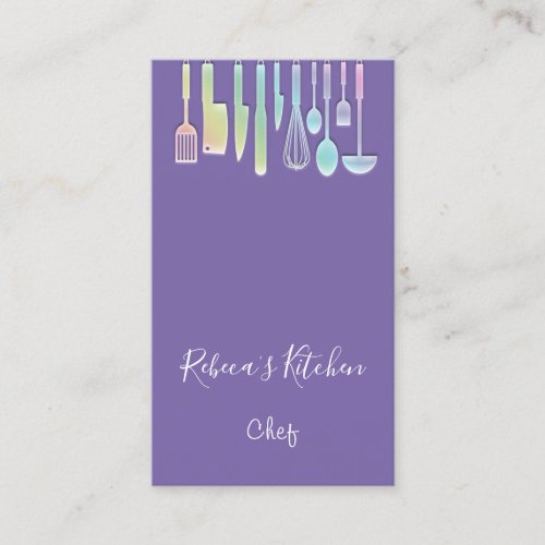 Cooking Logo  Chef Restaurant Purple Rainbow Business Card