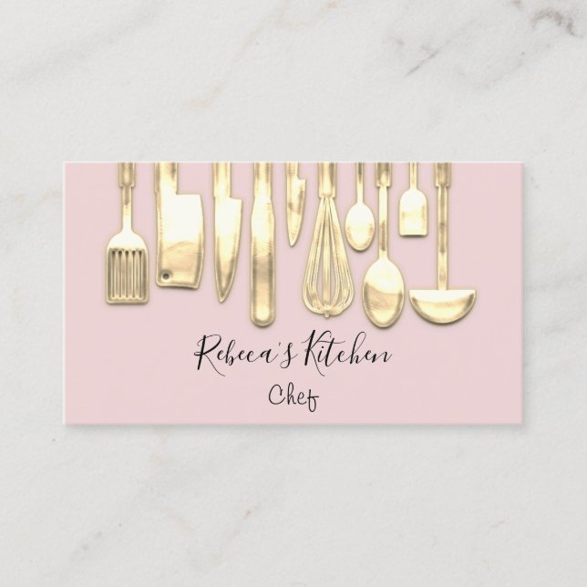 Cooking Logo Chef Restaurant Stylish Knifes Blush Business Card (Front)