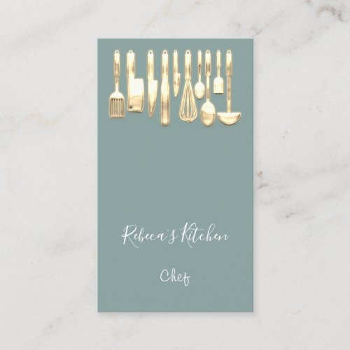 Cooking Logo Chef Restaurant Stylish Knifes Green Business Card