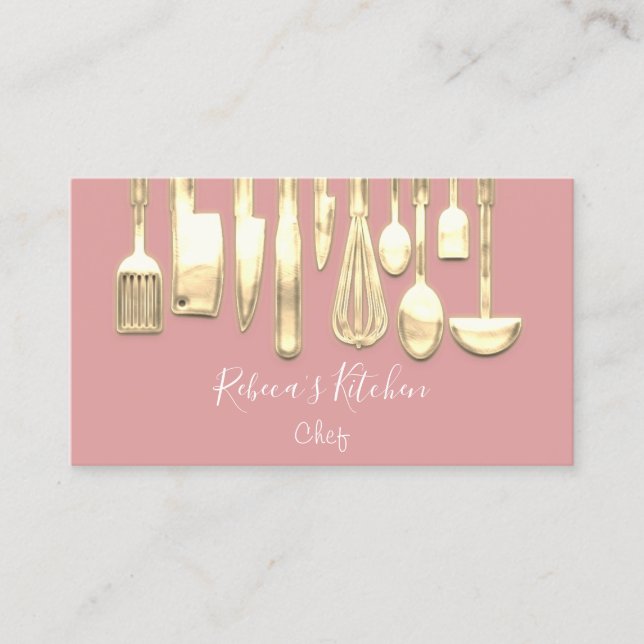 Cooking Logo Chef Restaurant Stylish Knifes Rose Business Card (Front)