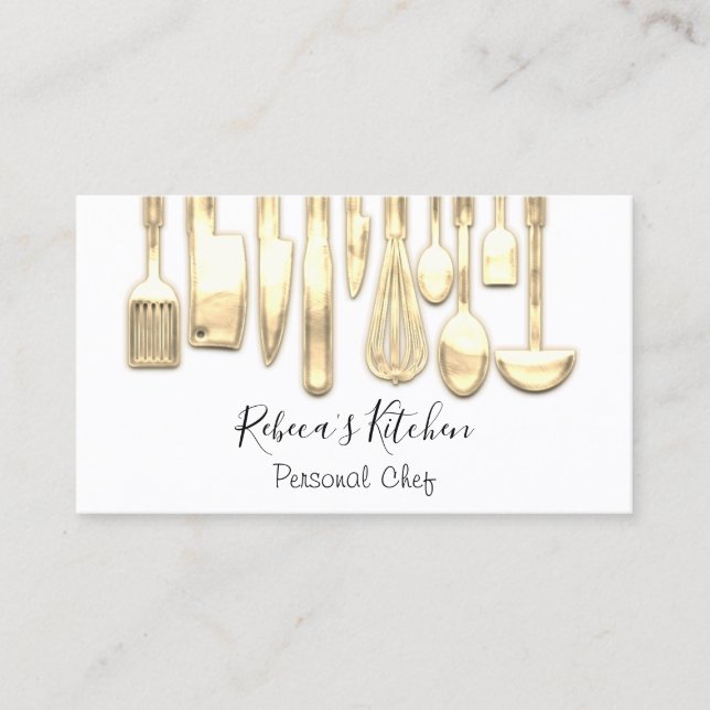 Cooking Logo Chef Restaurant Stylish Knifes White Business Card (Front)