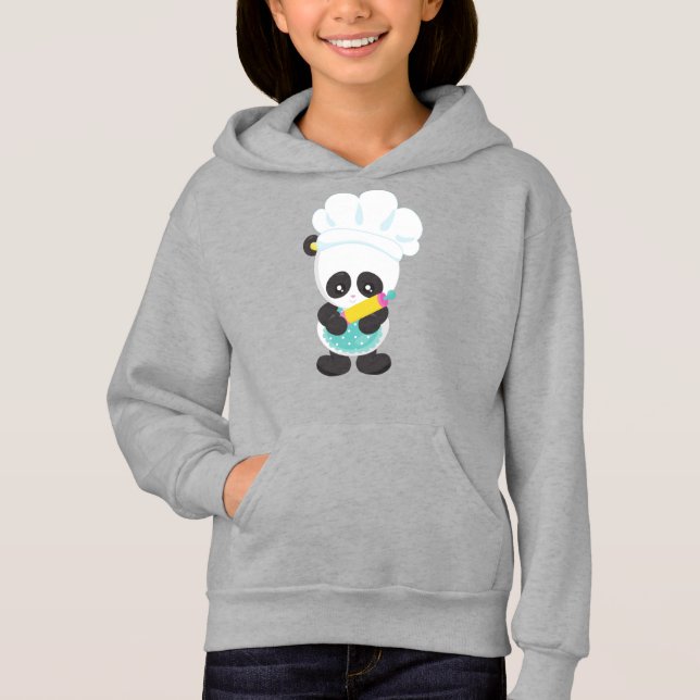 Cooking Panda, Baking Panda, Apron, Rolling Pin Hoodie (Front)