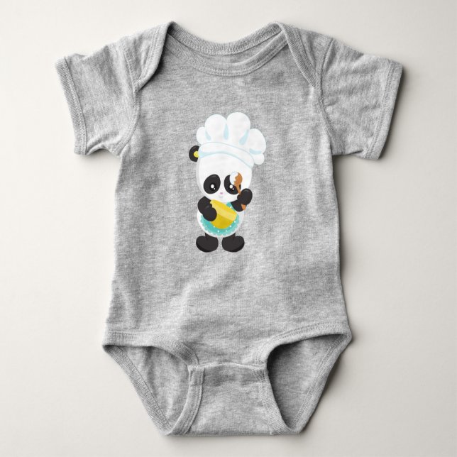 Cooking Panda, Baking Panda, Apron, Whisking Bowl Baby Bodysuit (Front)