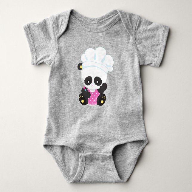 Cooking Panda, Baking Panda, Cute Panda, Whisk Baby Bodysuit (Front)