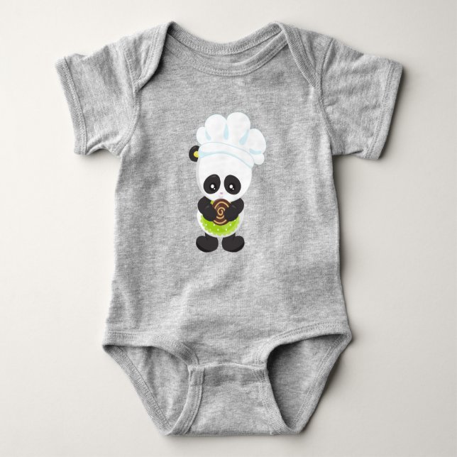 Cooking Panda, Baking Panda, Panda With Cookie Baby Bodysuit (Front)