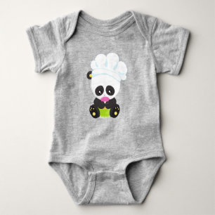 Cooking Panda, Baking Panda, Panda With Donut Baby Bodysuit