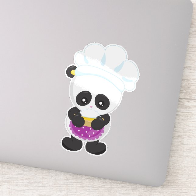 Cooking Panda, Baking Panda, Panda With Pie, Apron Sticker (Detail)