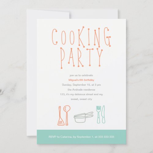 Cooking Party Birthday Kitchen Utensils Doodle 6th Custom Announcement