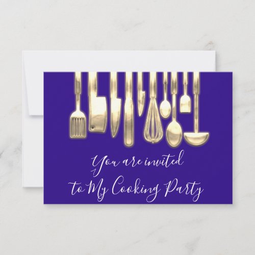 Cooking Party Chef Golden Kitchen Blue Navy Gold  Invitation