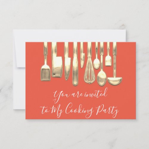 Cooking Party Chef Golden Kitchen Coral Gold   Invitation