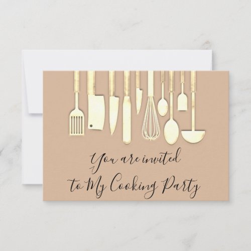 Cooking Party Chef Golden Kitchen Gold Brown Invitation