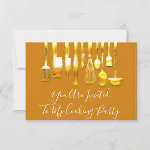 Cooking Party Chef Golden Kitchen Gold Honey Invitation