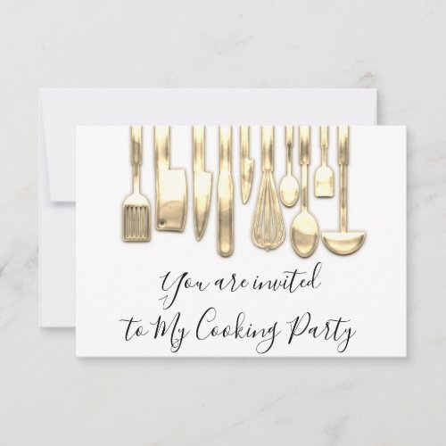 Cooking Party Chef Golden Kitchen Golden White  Invitation