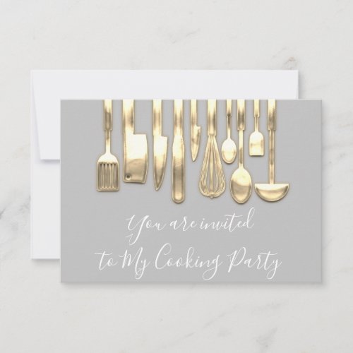 Cooking Party Chef Golden Kitchen Gray Gold  Invitation