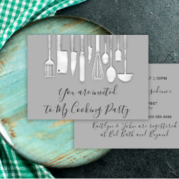 Cooking Party Chef Golden Kitchen Gray Silver Invitation by luxury_luxury at Zazzle