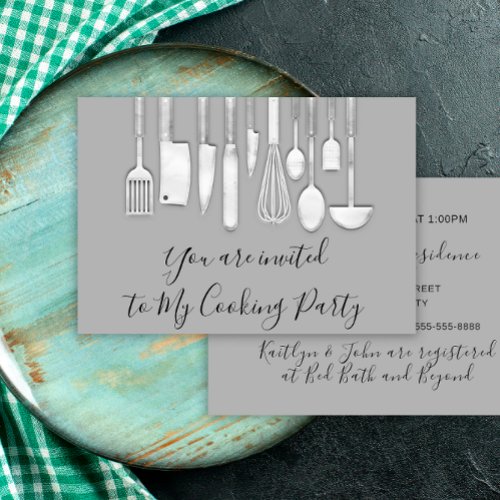 Cooking Party Chef Golden Kitchen Gray Silver Invitation