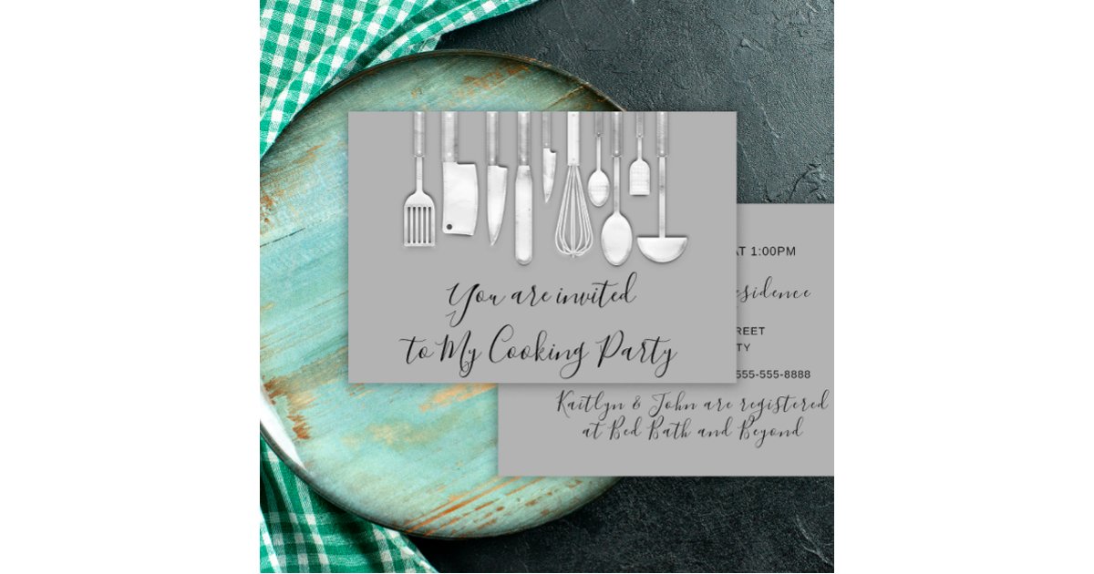 Cooking Party Chef Golden Kitchen Gray Silver Invitation | Zazzle