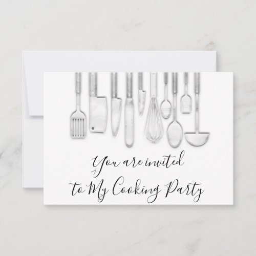 Cooking Party Chef Golden Kitchen Gray White Invitation