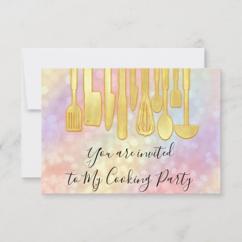 Cooking Party Chef Golden Kitchen Holograph  Invitation