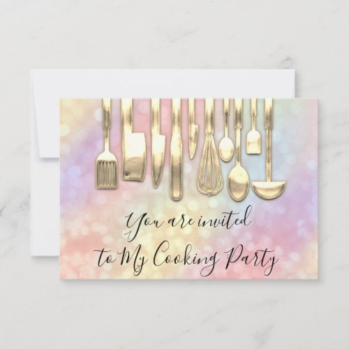 Cooking Party Chef Golden Kitchen Holographic Invitation