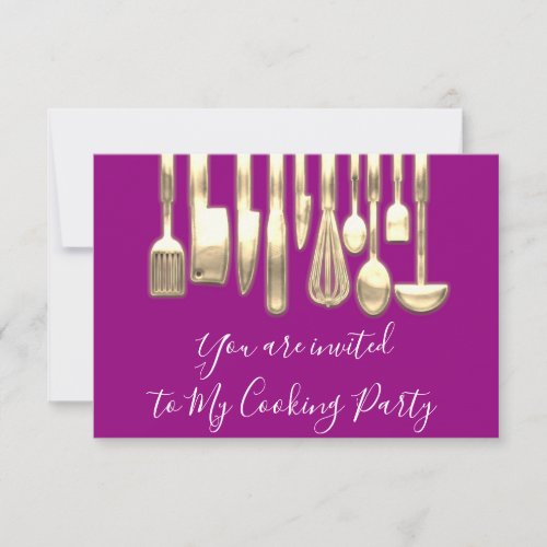 Cooking Party Chef Golden Kitchen Pink Gold Invitation