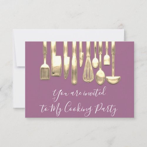 Cooking Party Chef Golden Kitchen Pink Gold  Invitation