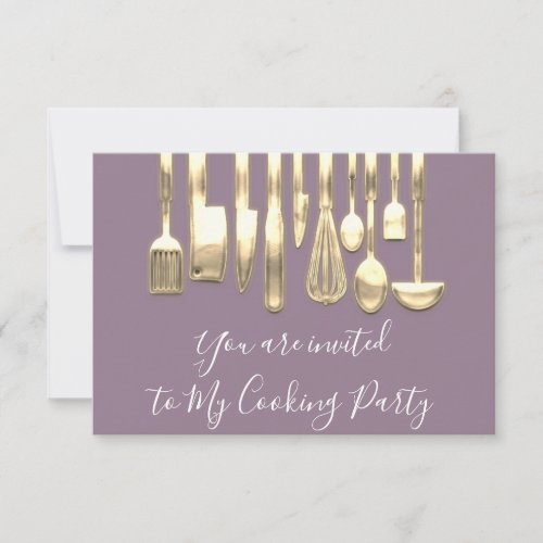 Cooking Party Chef Golden Kitchen Purple Gold Invitation