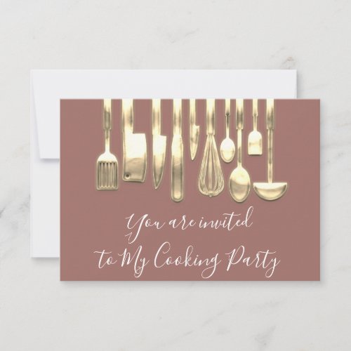 Cooking Party Chef Golden Kitchen Rose Gold  Invitation