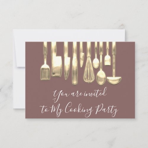 Cooking Party Chef Golden Kitchen Rose Gold Invitation