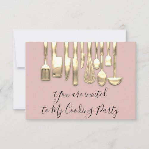Cooking Party Chef Golden Kitchen Rose Modern Invitation