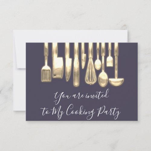 Cooking Party Chef Golden Kitchen Smoky Gold Invitation
