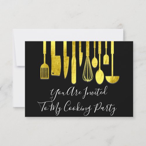 Cooking Party Chef Golden Kitchen White Gold Uniqu Invitation
