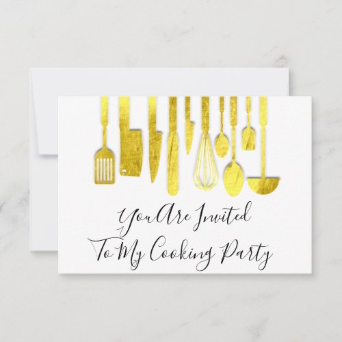 Cooking Party Chef Golden Kitchen White Golden Invitation