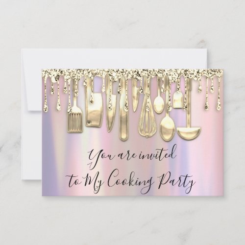 Cooking Party Chef Kitchen Gold Drip Purple Rose Invitation