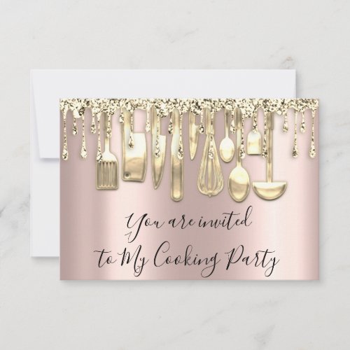 Cooking Party Chef Kitchen Gold Rose Drips Invitation