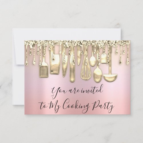Cooking Party Chef Kitchen Gold Rose Ombre Invitation