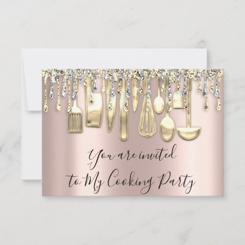 Cooking Party Chef Kitchen Gold Silver Drips  Invitation