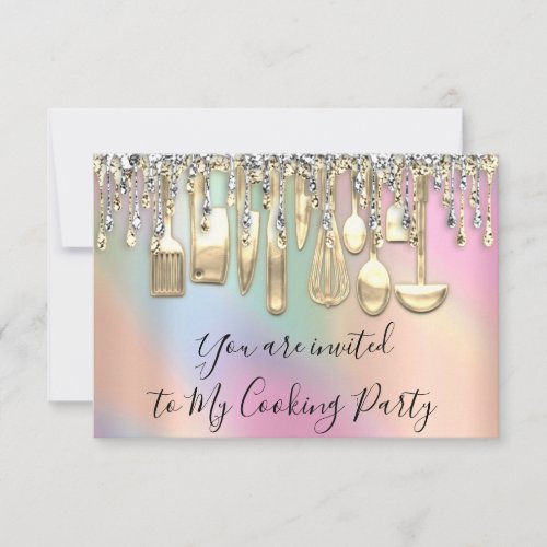Cooking Party Chef Kitchen Gold Silver Drips Invitation