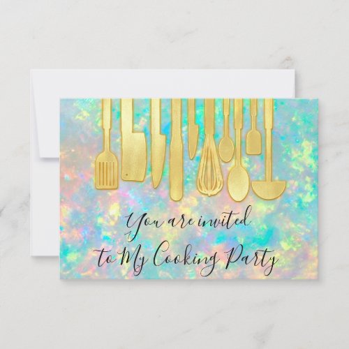 Cooking Party Chef Kitchen Holograph Gold Invitation